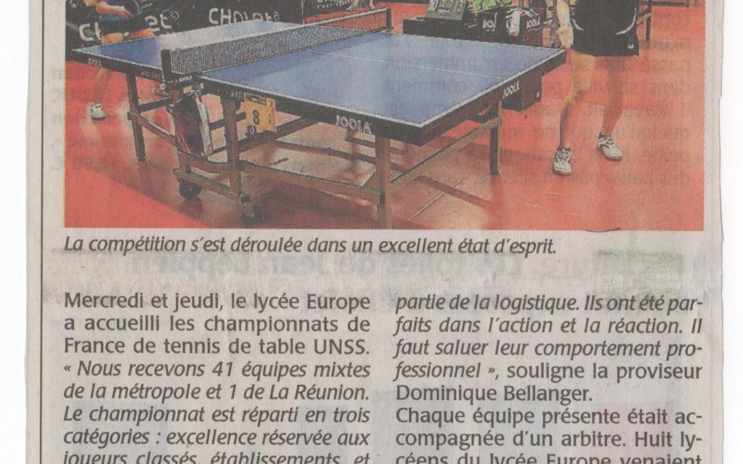 Championnats de France de Tennis de table- le lycée Europe à l’honneur