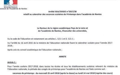 Vacances de printemps – l’arrêté du rectorat précise les dates